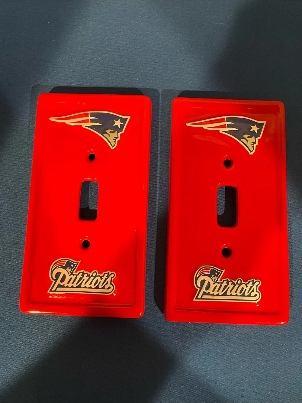Ceramic New England Patriots Red Light Switch Plate Covers - Set of 2